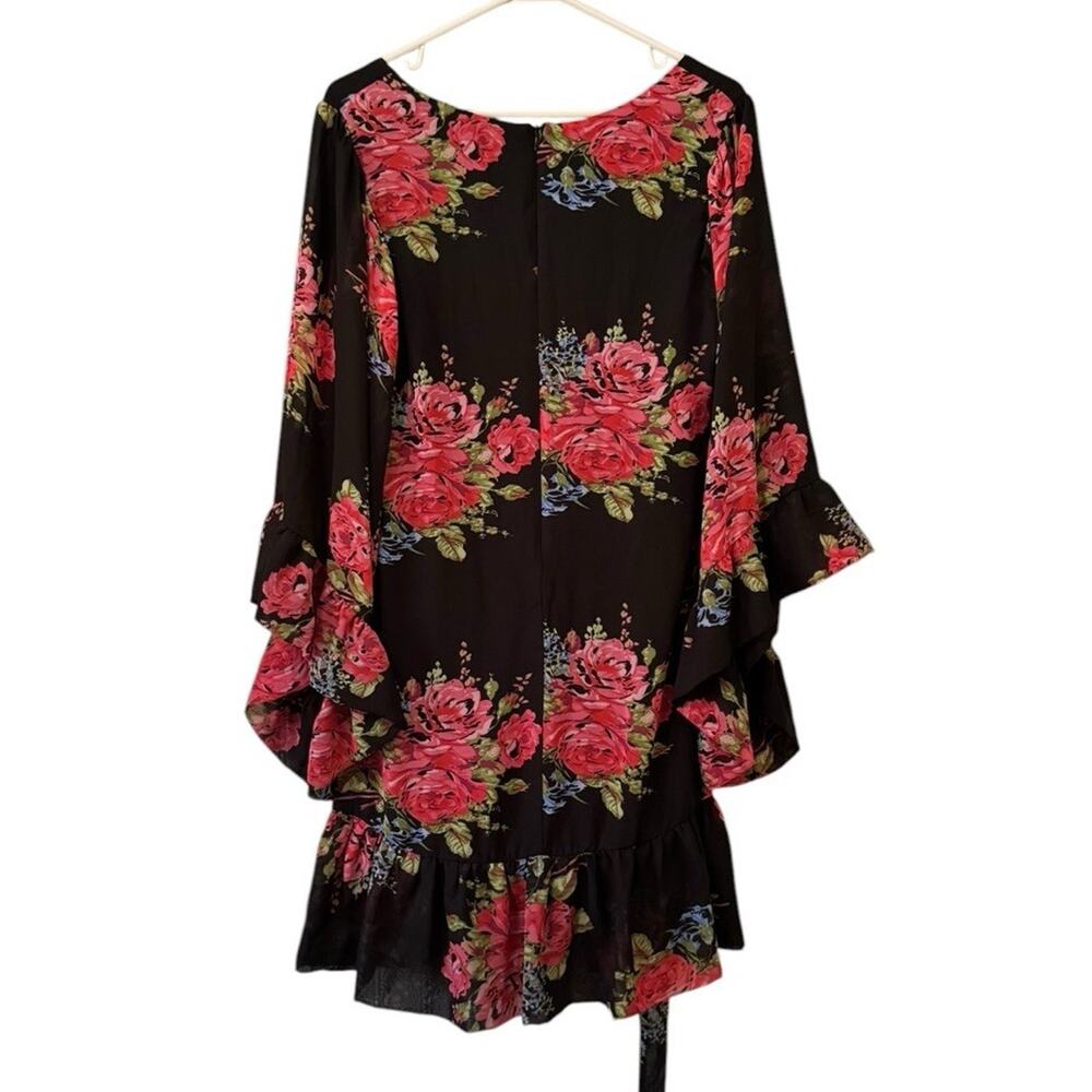 Betsey Johnson Size 12 Floral Ruffle Flared Bell Long Sleeve V-Neck Dress Boho - Picture 2 of 14